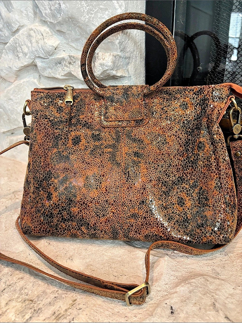 HOBO Animal Print Shoulder Bag Brown